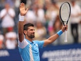 Novak Djokovic reacts at the US Open on August 30, 2023