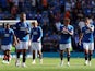 Rangers' Connor Goldson, James Tavernier and Nicolas Raskin applauds fans after the match on September 3, 2023