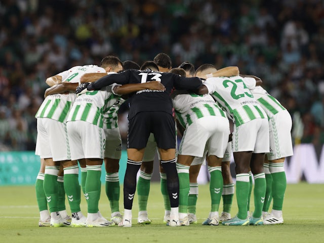 Real Betis players huddle before the match on August 20, 2023