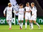 Swansea's Jamie Paterson celebrates scoring their second goal with Azeem Abdulai, Harry Darling and Jay Fulton on August 29, 2023