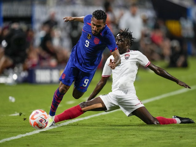 Levi Garcia with Trinidad and Tobago versus the USA at the 2023 Gold Cup