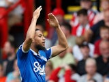 Everton's Arnaut Danjuma celebrates scoring their second goal on September 2, 2023