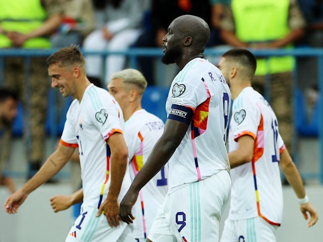 Romelu Lukaku uit België viert feest nadat Yannick Carrasco op 9 september 2023 zijn eerste doelpunt scoorde