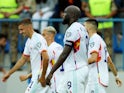 Belgium's Romelu Lukaku celebrates after Yannick Carrasco scores their first goal on September 9, 2023