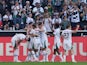 Borussia Monchengladbach's Ko Itakura celebrates scoring their first goal with teammates on September 2, 2023