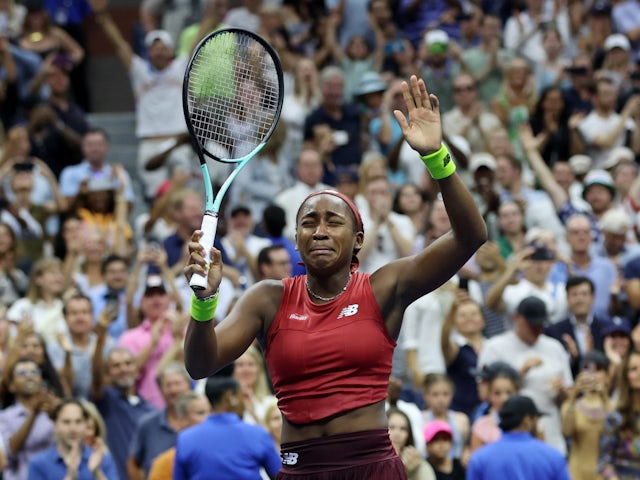 Coco Gauff reacts after winning the US Open on September 9, 2023