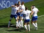 Italy's Paolo Garbisi celebrates scoring their second try with teammates on September 9, 2023