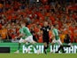 Republic of Ireland's Adam Idah celebrates scoring their first goal with teammates on September 10, 2023