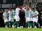Rio Ave's Costinha celebrates scoring their first goal with teammates on August 28, 2023