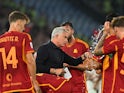 Roma coach Jose Mourinho talks to his players during a break in play on September 1, 2023