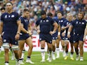 Scotland's Zander Fagerson and teammates react after South Africa's first try on September 10, 2023