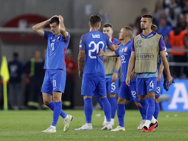 Slovakia's Laszlo Benes looks dejected after the match on September 8, 2023