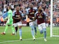 Aston Villa's Douglas Luiz celebrates scoring their second goal with Leon Bailey and Jhon Duran on September 17, 2023