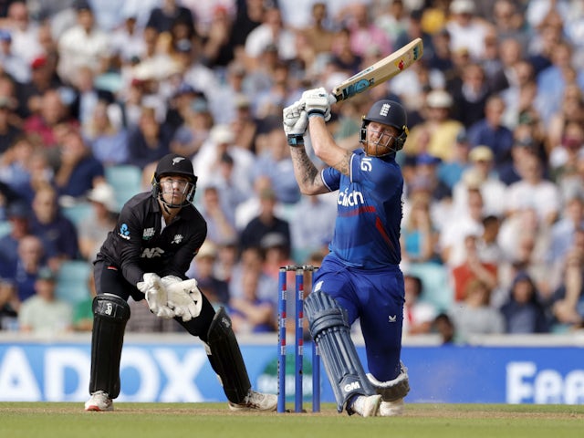 England batsman Ben Stokes hitting a six against New Zealand on September 13, 2023.