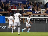 San Jose Earthquakes forward Jeremy Ebobisse (center) reacts after scoring a goal on September 17, 2023