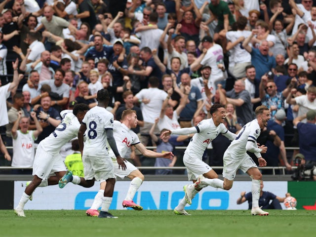 Tottenham Hotspur's Dejan Kulusevski celebrates scoring their second goal on September 13, 2023