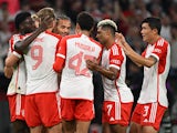 Bayern Munich's Leroy Sane celebrates scoring against Manchester United on September 20, 2023