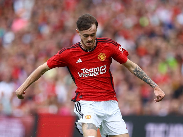 Joe Hugill in action for Manchester United in July 2023