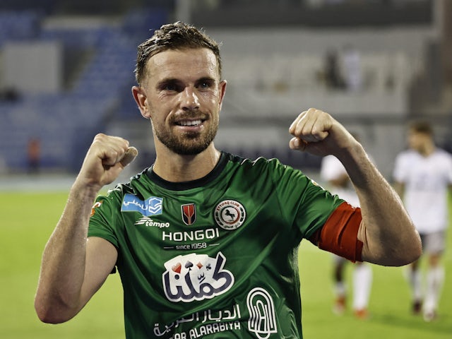 Al Ettifaq's Jordan Henderson celebrates after the match on September 21, 2023