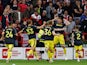 Newcastle United's Sven Botman celebrates scoring their third goal with teammates on September 24, 2023