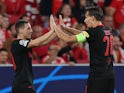 Red Bull Salzburg's Oscar Gloukh celebrates scoring their second goal with Amar Dedic on September 20, 2023