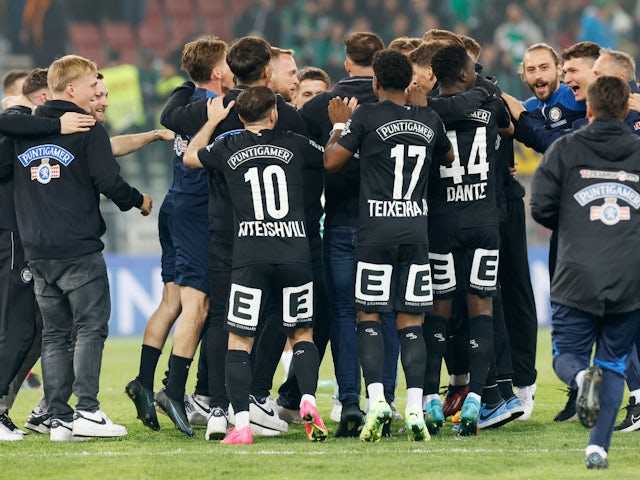 Sturm Graz players celebrate winning the Austrian Cup on April 30, 2023