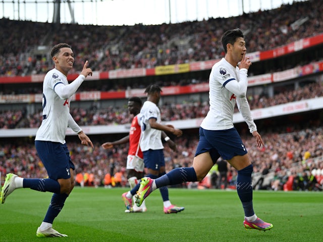 Tottenham Hotspur's Son Heung-min celebrates scoring their first goal on September 24, 2023