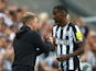 Newcastle United's Alexander Isak shakes hands with manager Eddie Howe after being substituted on August 12, 2023