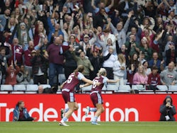 Aston Villa Women's Rachel Daly celebrates scoring their first goal on October 1, 2023