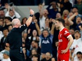 Liverpool's Diogo Jota is shown a red card on September 30, 2023