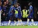 Chelsea's Nicolas Jackson celebrates scoring their first goal on September 27, 2023