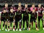 Salernitana players pose for a team group photo before the match on October 1, 2023