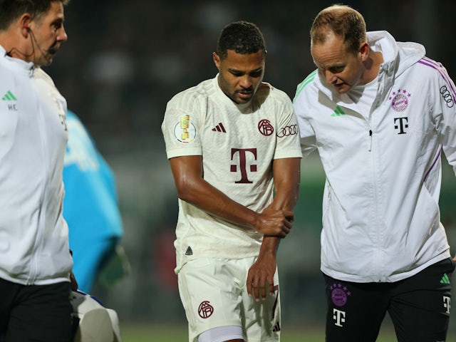 Bayern Munich's Serge Gnabry walks off the pitch after being substituted due to injury on September 26, 2023