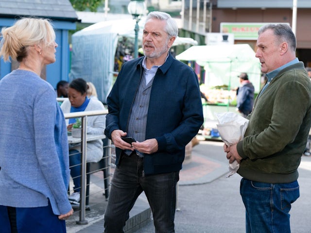 Kathy, Rocky and Harvey on EastEnders on October 11, 2023