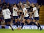 Tottenham Hotspur Women's Martha Thomas celebrates scoring their first goal with teammates on October 1, 2023
