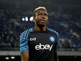 Napoli's Victor Osimhen during the warm up before the match on August 27, 2023