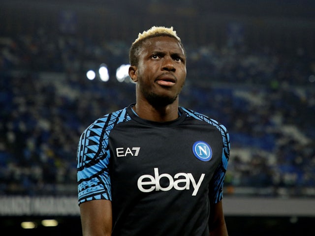 Napoli's Victor Osimhen during the warm up before the match on August 27, 2023
