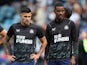 Newcastle United's Bruno Guimaraes and Alexander Isak during the warm up before the match on May 13, 2023