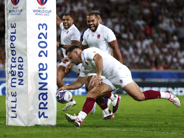 England's Danny Care scores their second try on October 7, 2023