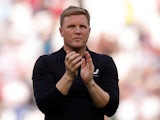 Newcastle United manager Eddie Howe applauds fans after the match on October 8, 2023