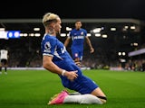 Chelsea's Mykhaylo Mudryk celebrates scoring their first goal on October 2, 2023
