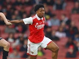 Myles Lewis-Skelly in action for Arsenal Under-21s in April 2023
