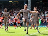 Tottenham Hotspur's Micky van de Ven celebrates scoring their first goal on October 7, 2023
