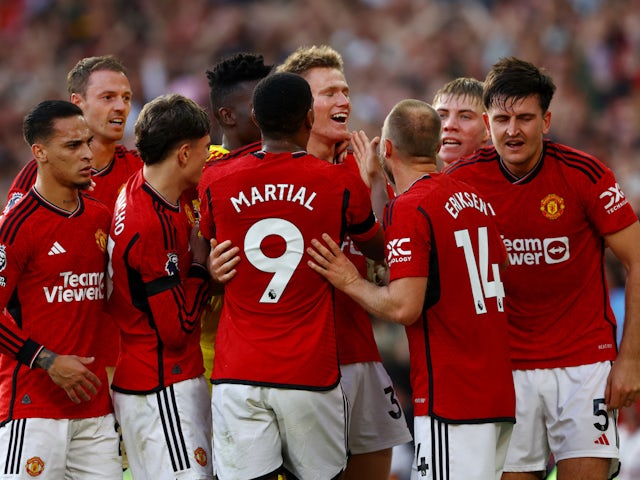 Manchester United's Scott McTominay celebrates his goal against Brentford on October 7, 2023