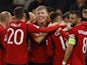 Manchester United's Rasmus Hojlund celebrates scoring against Galatasaray on October 4, 2023