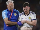 Scotland's Andy Robertson walks off the pitch after sustaining an injury on October 12, 2023