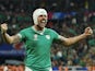 Ireland's Mack Hansen celebrates after the match on September 23, 2023