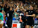 New Zealand's Ardie Savea celebrates scoring their second try on October 14, 2023
