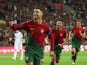 Portugal's Cristiano Ronaldo celebrates scoring their second goal on October 13, 2023