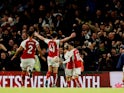 Arsenal's Leandro Trossard celebrates scoring their second goal on October 21, 2023